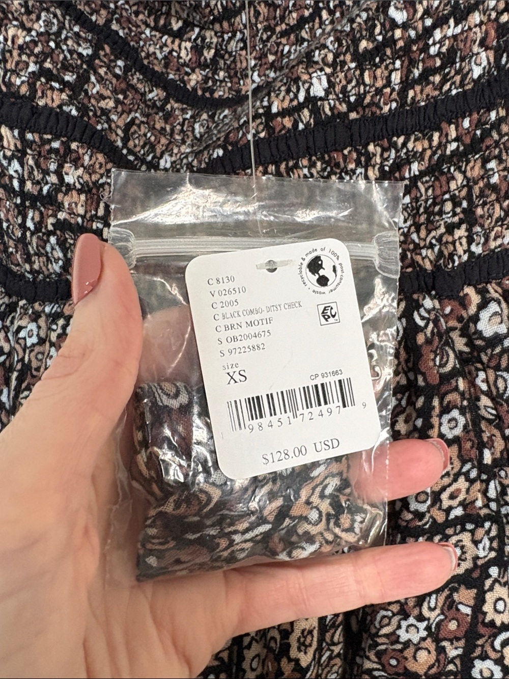 New Free People Bali Checked Out Printed Dress in Black Combo & Ditsy Combo XS - Picture 7 of 10